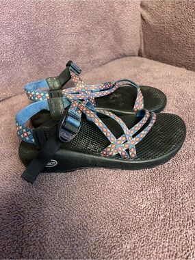 Chaco ZX/1 Classic Double Strap Sandals Women’s 8 Burst Blue Geometric Pattern